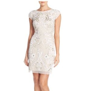 NWT $395 Aidan Mattox Cap Sleeve‎ Scoop Back Beaded Sheath Dress [SZ 14 ]